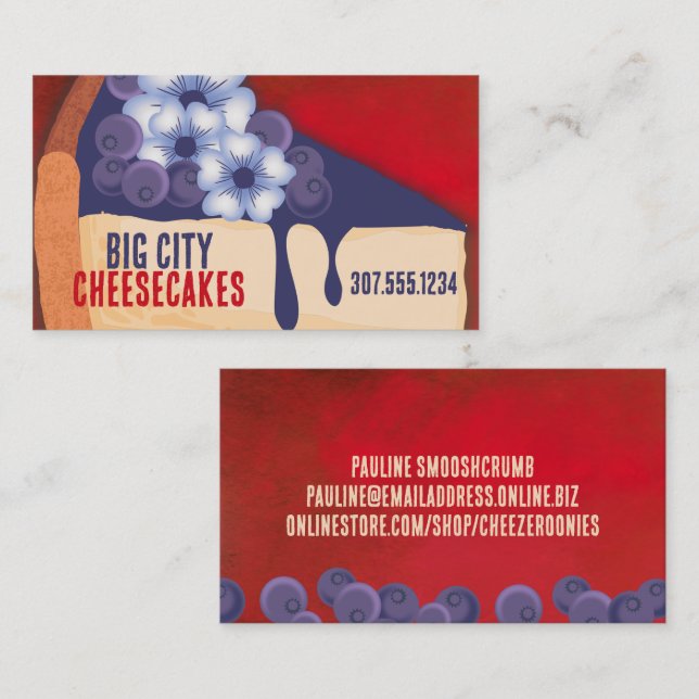 Blueberry cheesecake bakery wedding event baking business card (Front/Back)