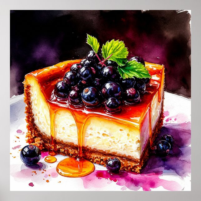 🍰 Blueberry Cheesecake Slice For Kitchen  Poster (Front)