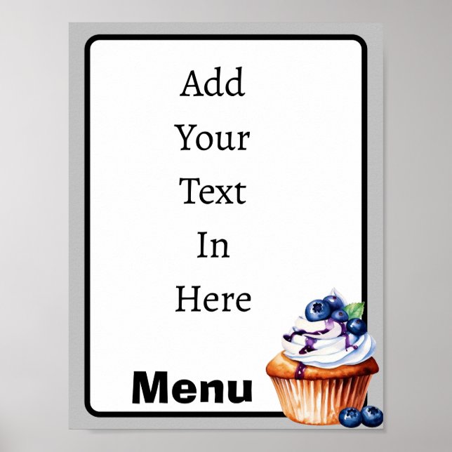 Blueberry Cupcake Customizable Menu Poster (Front)