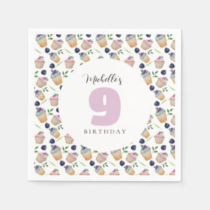 Blueberry Cupcakes Watercolor Pattern Napkin