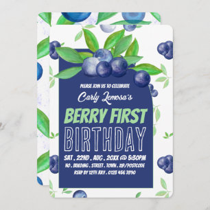 Blueberry Design, Berry First Birthday Invitation