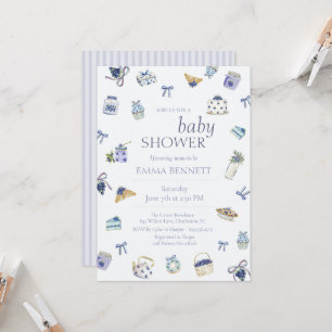 Blueberry Dessert Baby Shower Watercolor Invitation