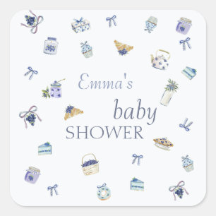 Blueberry Dessert Baby Shower Watercolor  Square Sticker