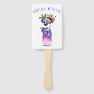 Blueberry Drink Party Hand Fan - Custom Text