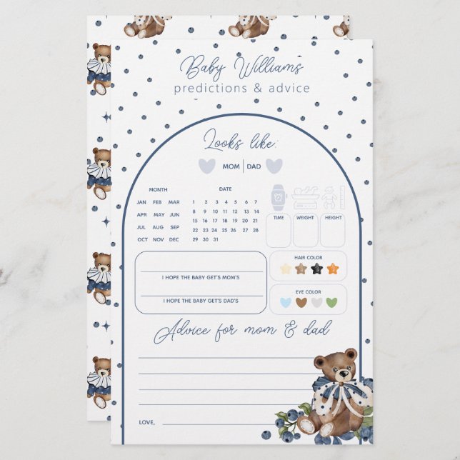 Blueberry Dusty Blue Beat Baby Boy Prediction Game (Front/Back)