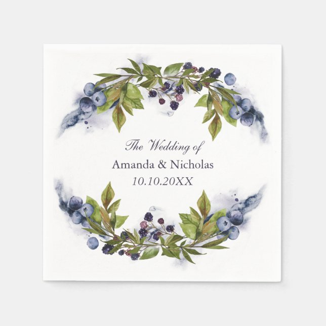 Blueberry  fall wedding personalised napkin (Front)