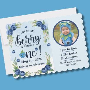 Blueberry first birthday Boys 1st party Invitation