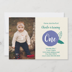 Blueberry First Birthday Photo Invitation