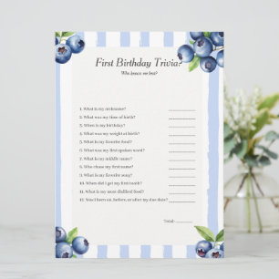Blueberry First Birthday Trivia game card