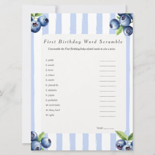 Blueberry First Birthday Word Scramble Game card