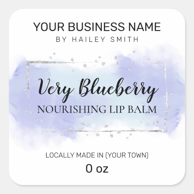 Blueberry Flavour Blue And Silver Lip Balm Square Sticker (Front)
