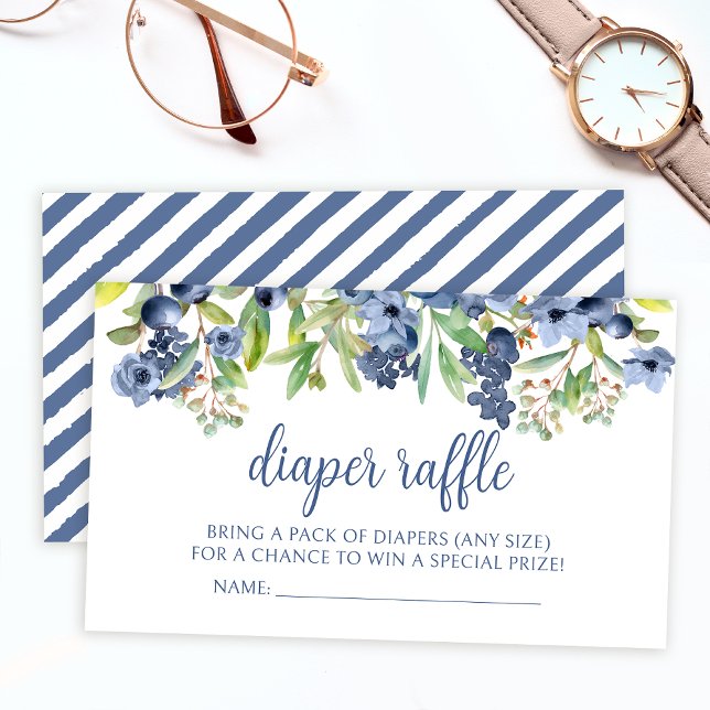 Blueberry floral baby boy shower diaper raffle enclosure card (Creator Uploaded)