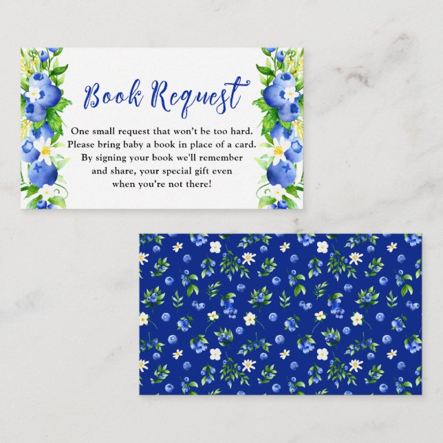 Blueberry Floral Baby Shower Book Request Enclosure Card (Front/Back)