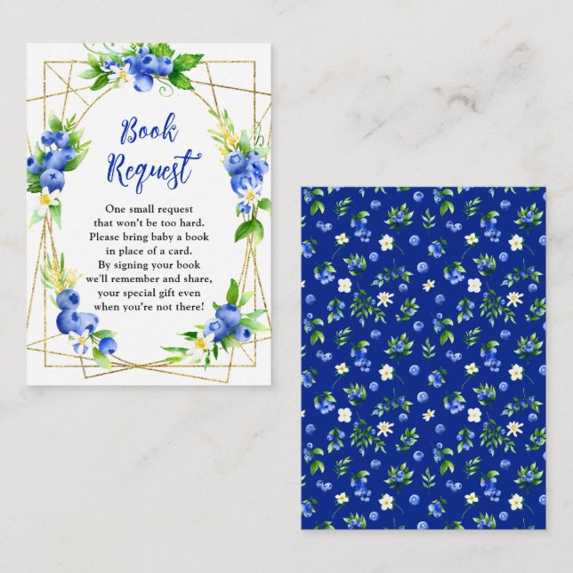 Blueberry Floral Baby Shower Book Request Enclosure Card (Front/Back)