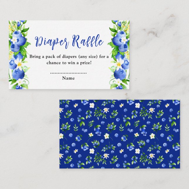 Blueberry Floral Baby Shower Diaper Raffle Enclosure Card (Front/Back)