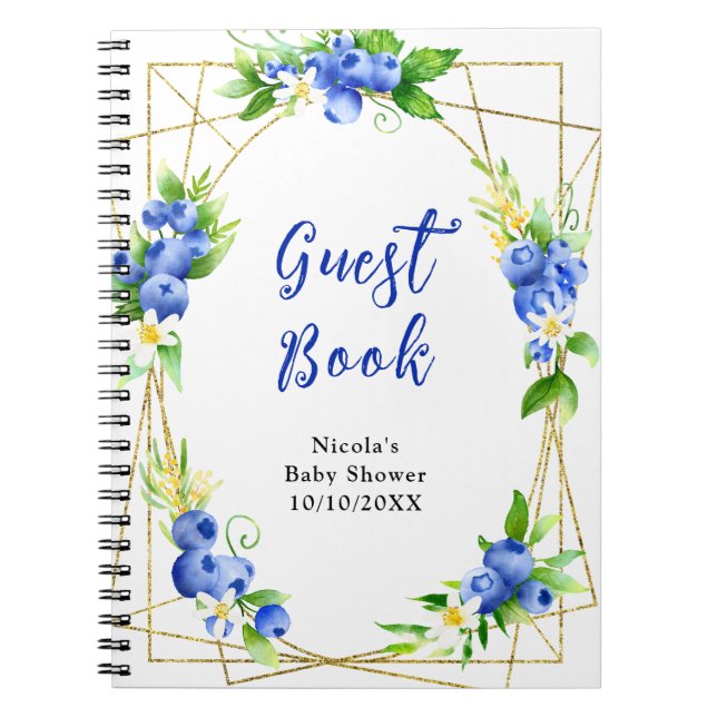 Blueberry Floral Baby Shower Guest Book (Front)
