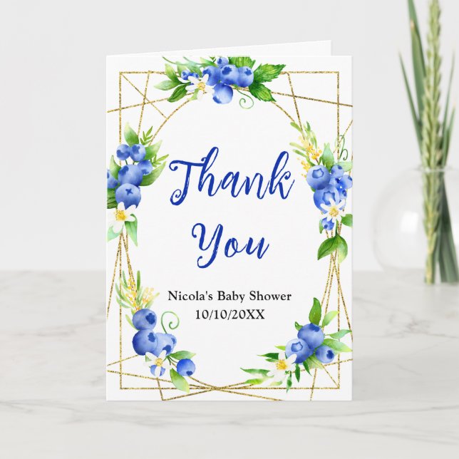 Blueberry Floral Baby Shower Thank You Card (Front)