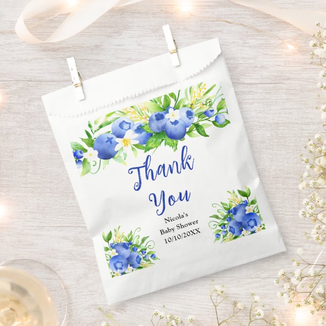 Blueberry Floral Baby Shower Thank You Favour Bags (Clipped)
