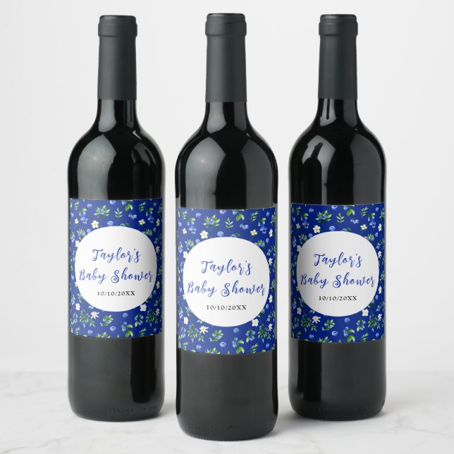 Blueberry Floral Baby Shower Wine Label (Bottles)