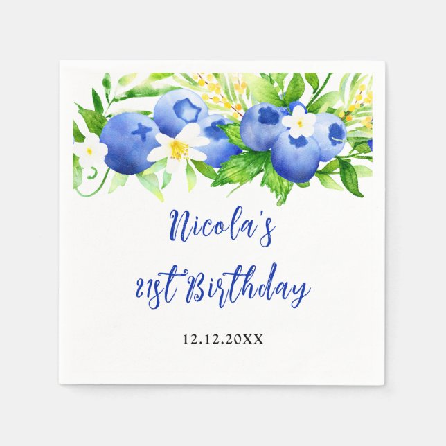 Blueberry Floral Birthday Napkin (Front)