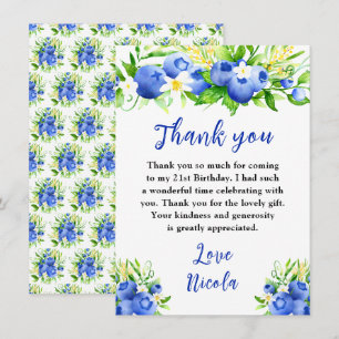 Blueberry Floral Birthday Thank You Card