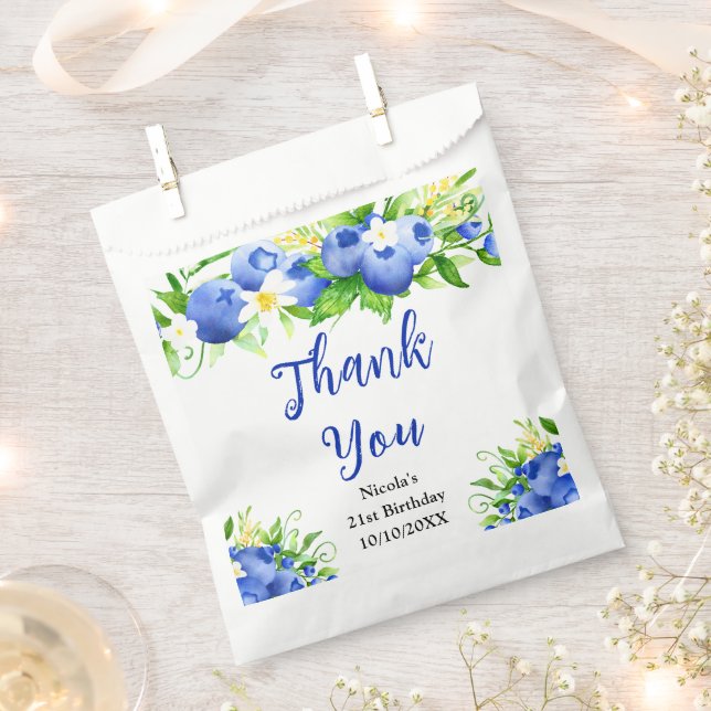 Blueberry Floral Birthday Thank You Favour Bags (Clipped)