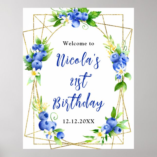 Blueberry Floral Birthday Welcome Poster (Front)
