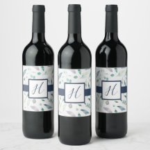Blueberry Floral Monogram Wine Bottle