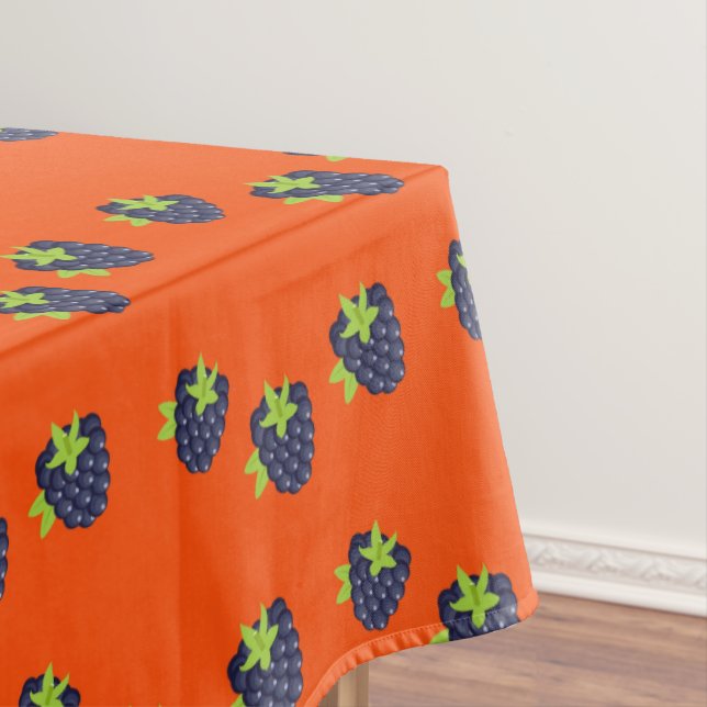 Blueberry fruit pattern on orange tablecloth (In Situ)