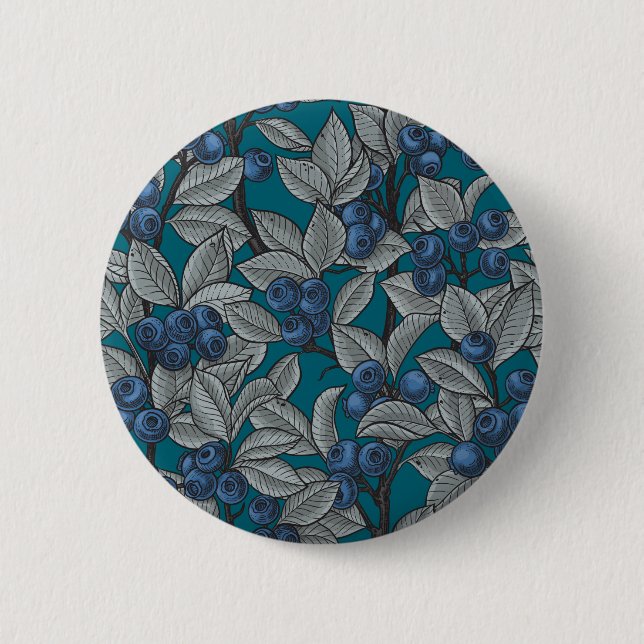 Blueberry garden, blue and gray 6 cm round badge (Front)