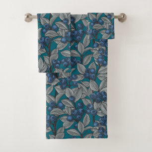 Blueberry garden, blue and grey bath towel set