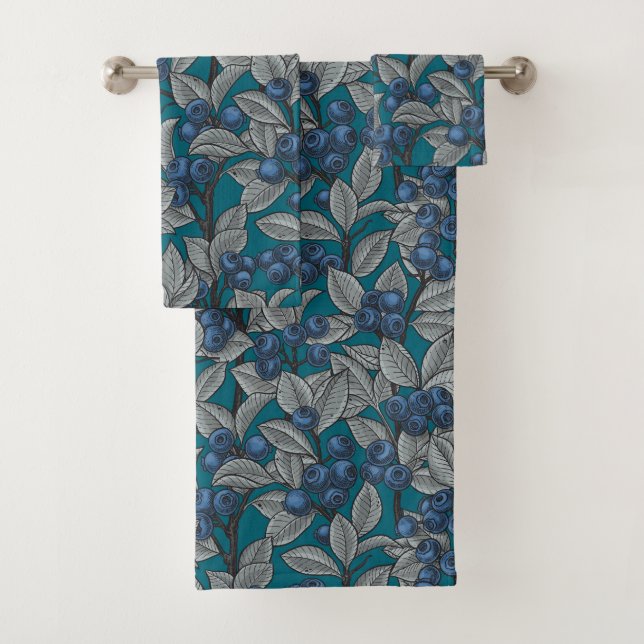 Blueberry garden, blue and grey bath towel set (Insitu)