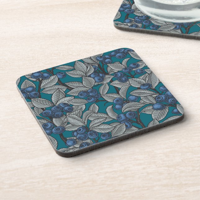 Blueberry garden, blue and grey coaster (Left Side)
