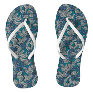 Blueberry garden, blue and grey flip flops