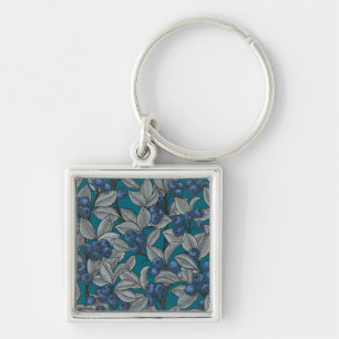 Blueberry garden, blue and grey key ring