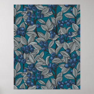Blueberry garden, blue and grey poster