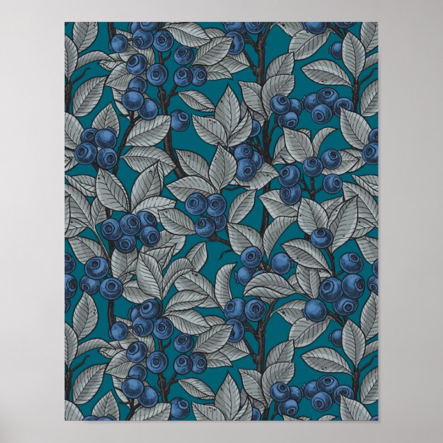 Blueberry garden, blue and grey poster (Front)