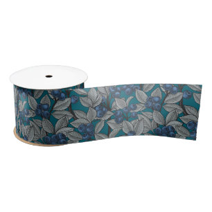 Blueberry garden, blue and grey satin ribbon