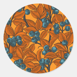 Blueberry garden, blue and orange classic round sticker