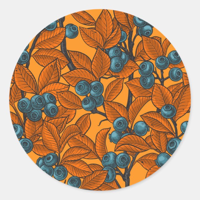 Blueberry garden, blue and orange classic round sticker (Front)