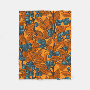 Blueberry garden, blue and orange fleece blanket