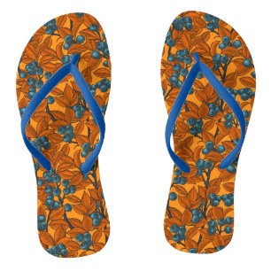 Blueberry garden, blue and orange flip flops