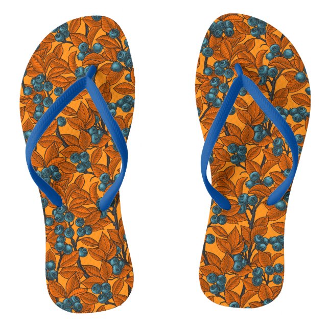 Blueberry garden, blue and orange flip flops (Footbed)