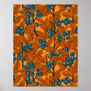 Blueberry garden, blue and orange poster