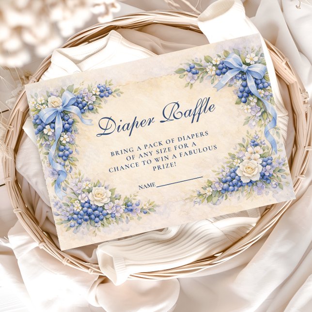 Blueberry Garden Bow Baby Shower Diapper Raffle Enclosure Card (Creator Uploaded)