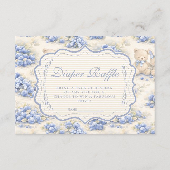 Blueberry Garden Teddy Toile Diapper Raffle Enclosure Card (Front)