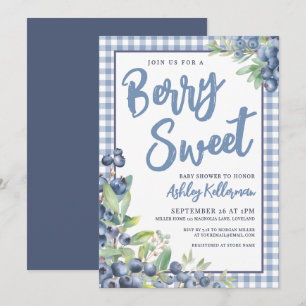 Blueberry Gingham Berry Sweet Baby Shower Invitation