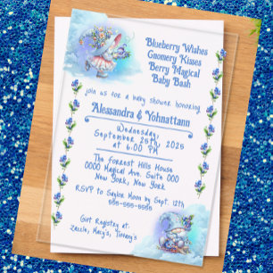 Blueberry Gnomes Baby Shower Acrylic Invitation