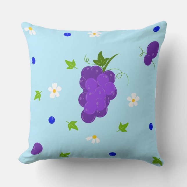 Blueberry & Grape Floral Garden Pattern Cushion (Front)