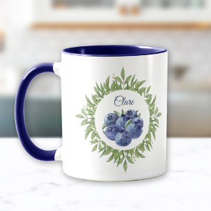 Blueberry Greenery Name Elegant Blue  Mug